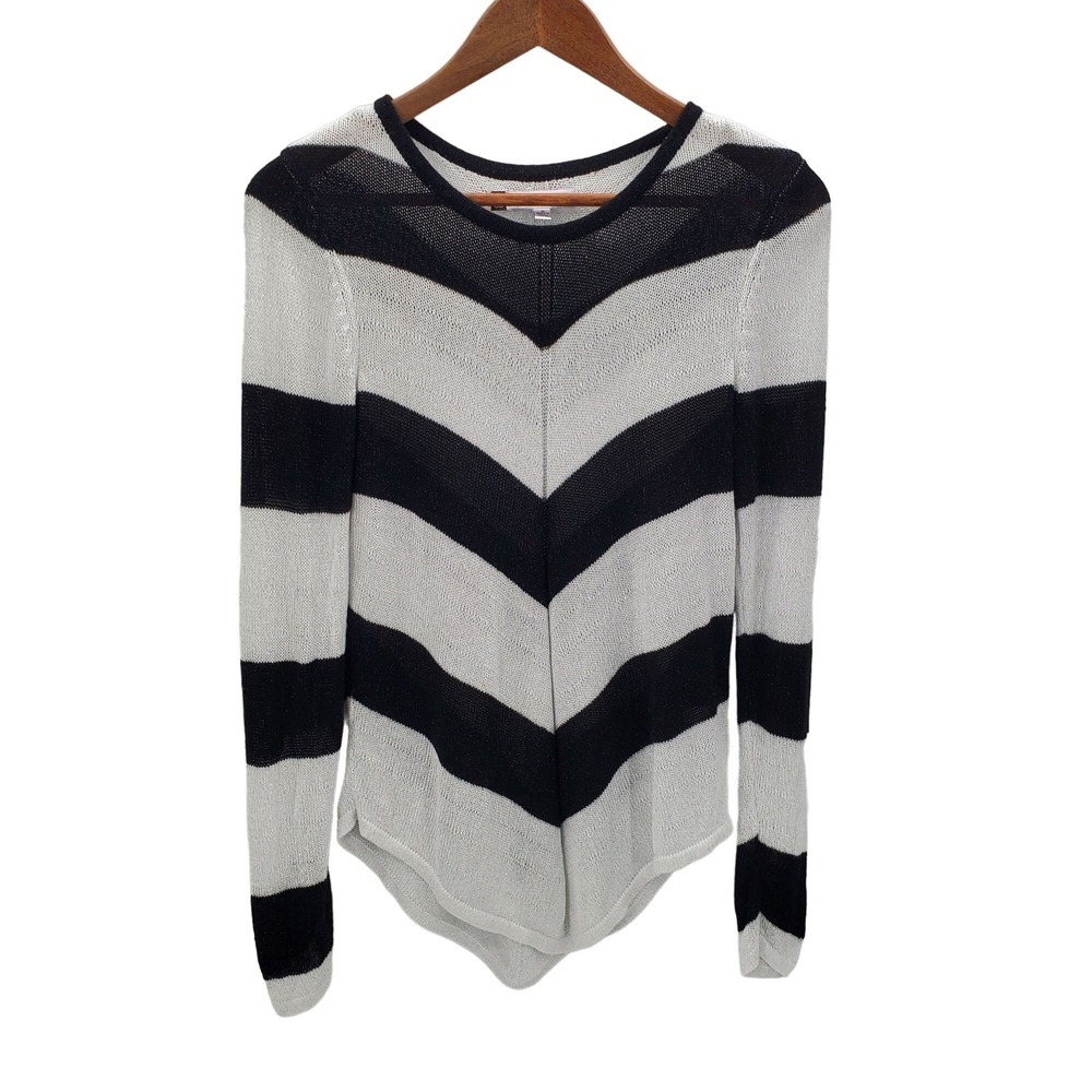 Jennifer Lopez Womens M Black White Chevron Stripe Sweater Minimalist Retro